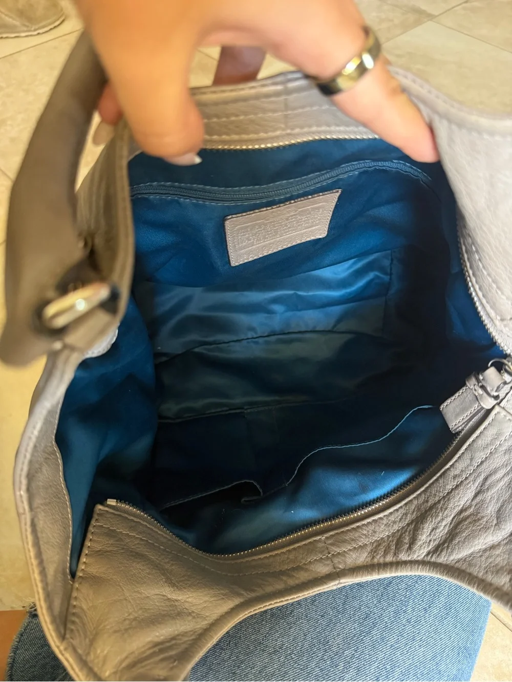 Coach Silver-Gray Leather Hobo Bag